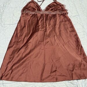 Victoria's Secret Copper Satin Chemise with Lace Trim